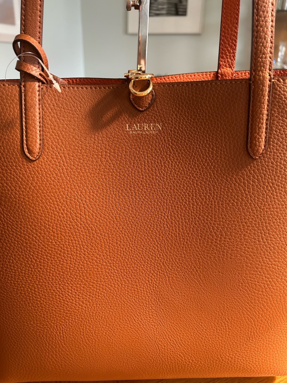 LAUREN Ralph Lauren Pebbled Leather Reversible Tote in Burnt Orange and Tan